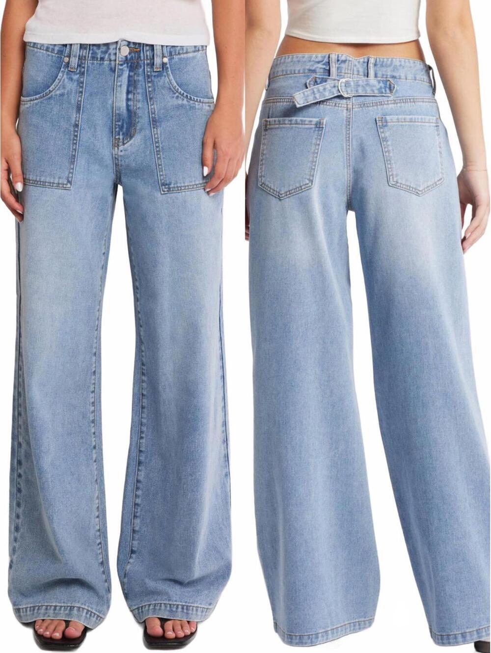 PTCL Utility High Waist Wide Leg Jeans Light Wash Indigo Size 25